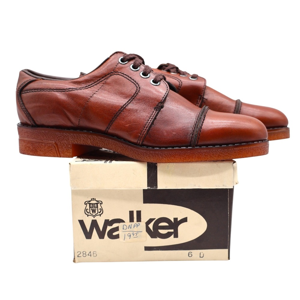 Walker Vintage Oxford Shoes Mens 6 D Brown Leather Deadstock Made in USA 2846